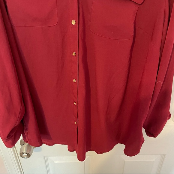 Maroon Button Down Blouse with Gold Button Detail - Picture 3 of 7